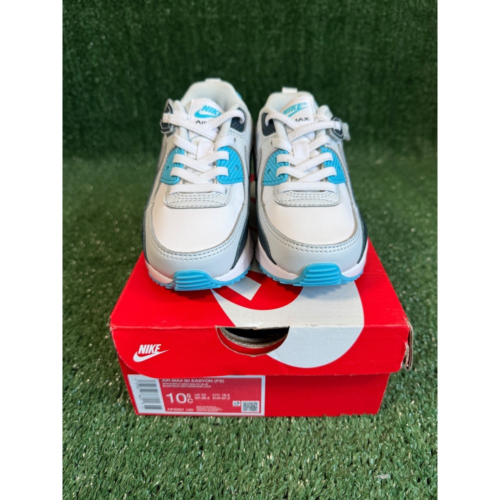 Nike Air Max 90 EasyOn PS White Wolf Grey Baltic Blue HF6357-100 Kids Size 10.5C - Picture 2 of 5